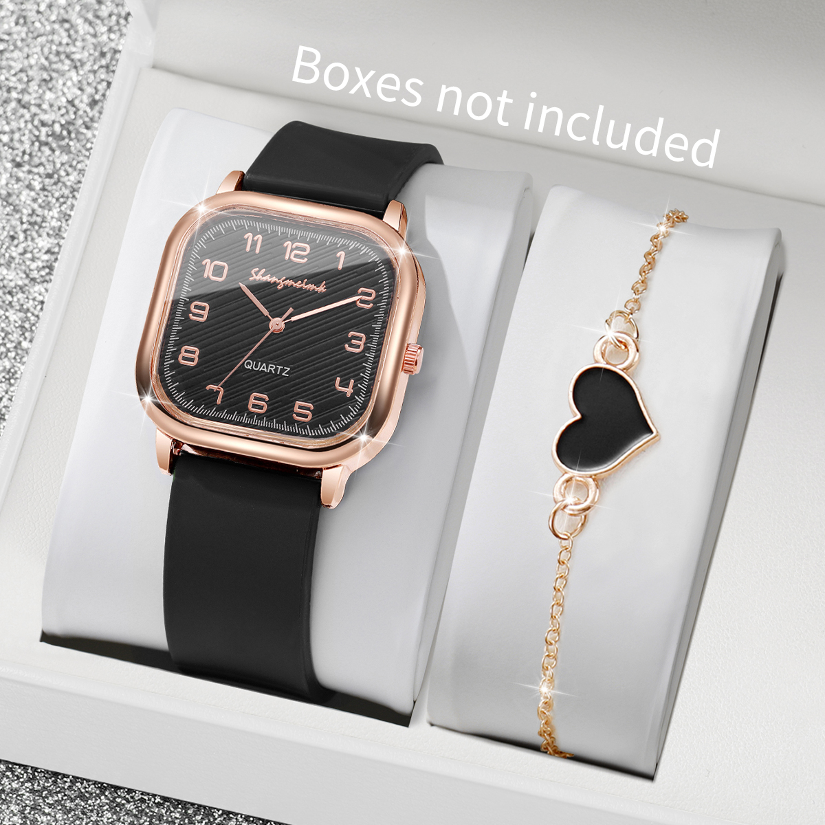 Silicone Band Women - 2PCS/Set Fashion Square Women Watches Casual