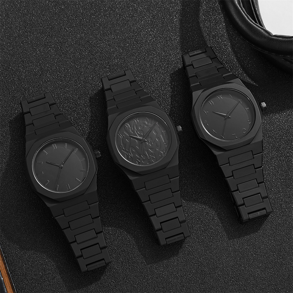 Butterfly Clasp Deployant - Men's Fashion Simple Black Large Dial