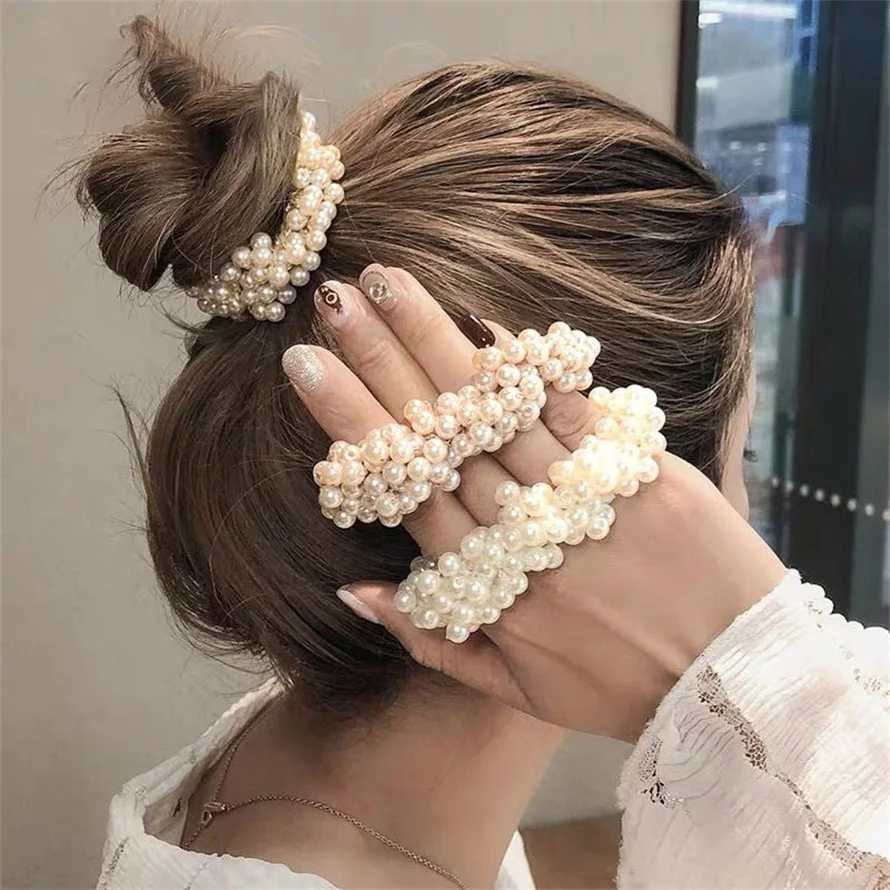 Silicone Band Women - Woman Elegant Pearl Hair Ties Beads