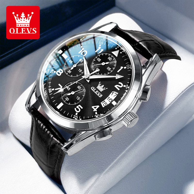 Leather Watch Band Men - OLEVS Quartz Watch for Men Original