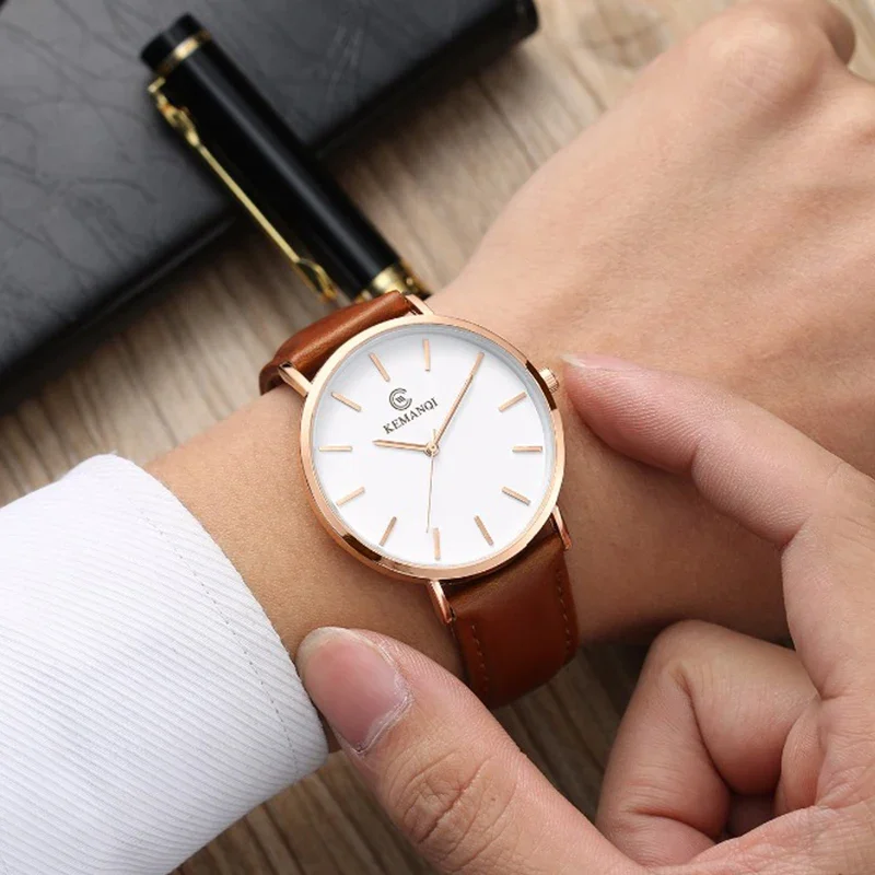Leather Watch Band Men - Fashion Ultra Thin Men's Quartz Wristwatch