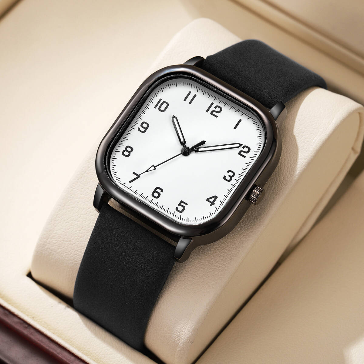 Leather Watch Band Men - Fashion Square Men Watches Simple Arabic