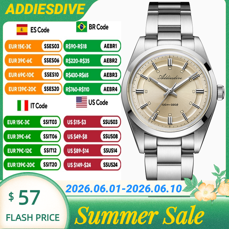 Stainless Bracelet Diver - ADDIESDIVE Super Luminous Japan VH31 Ladies