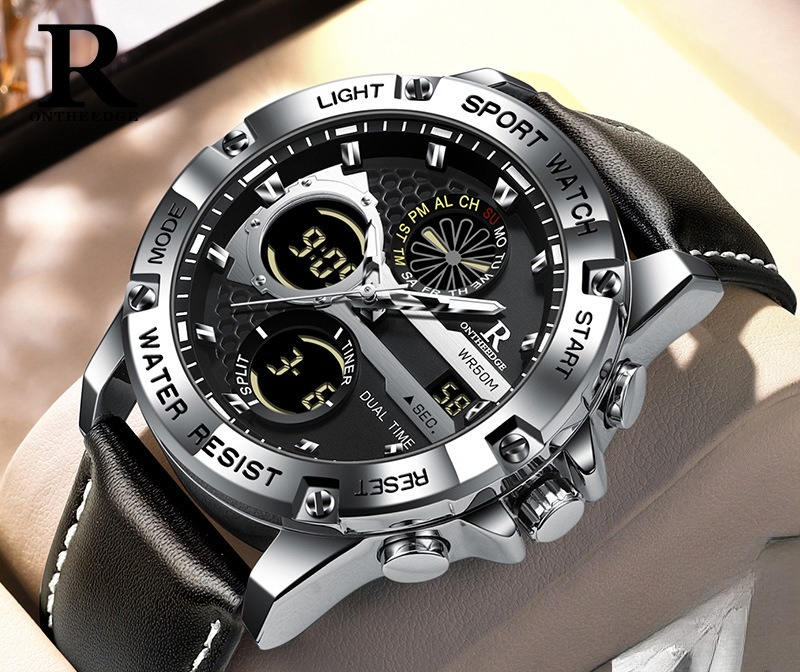 Leather Watch Band Men - Fashion Men’s Big Face Quartz Watch