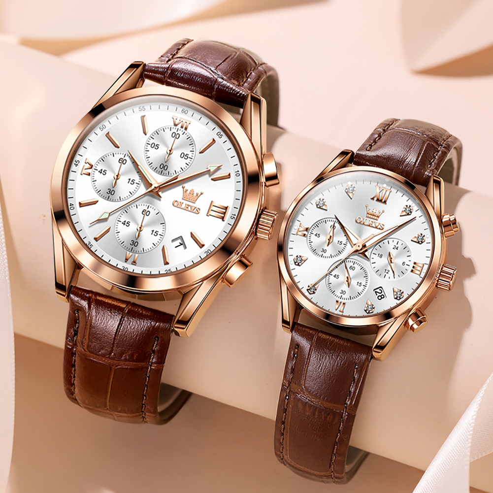 Leather Watch Band Men - OLEVS Couple Watch for Men Women