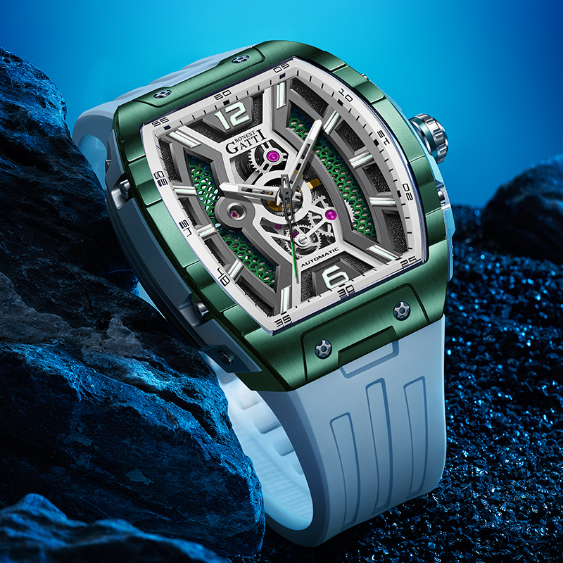 Rubber Strap Diver - BONEST GATTI Germany Automatic Skeleton Luminous