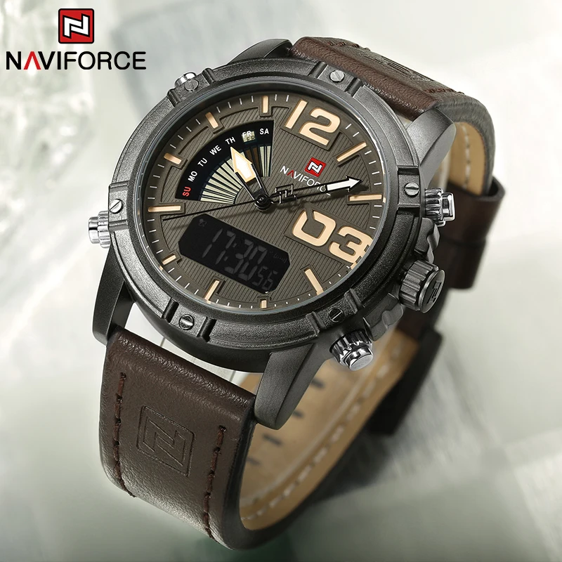 Leather Watch Band Men - NAVIFORCE Top Brand Men Watch Multifunction