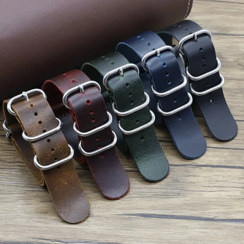 Nato Strap Nylon - Vintage Genuine Leather Watch Bands 18mm