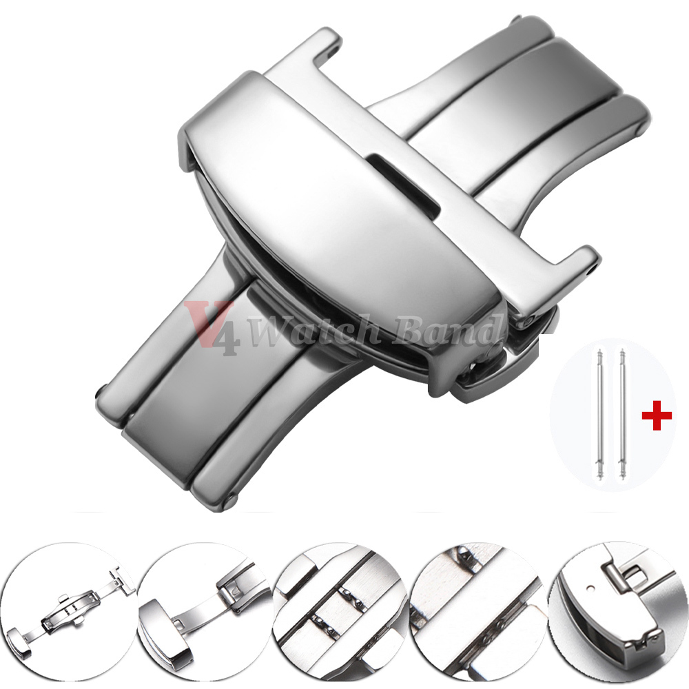 Butterfly Clasp Deployant - Polished Matte Double Button Watch Band