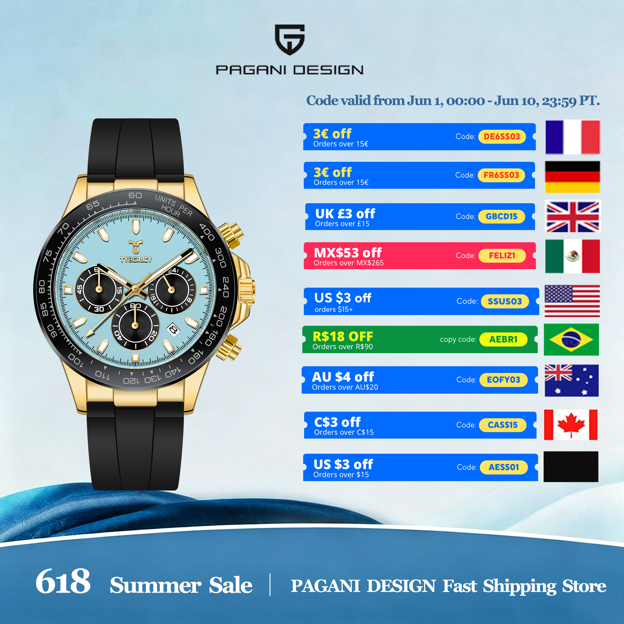 Rubber Strap Diver - TYBERLEY Sophisticated Elegance Men's Quartz Watch