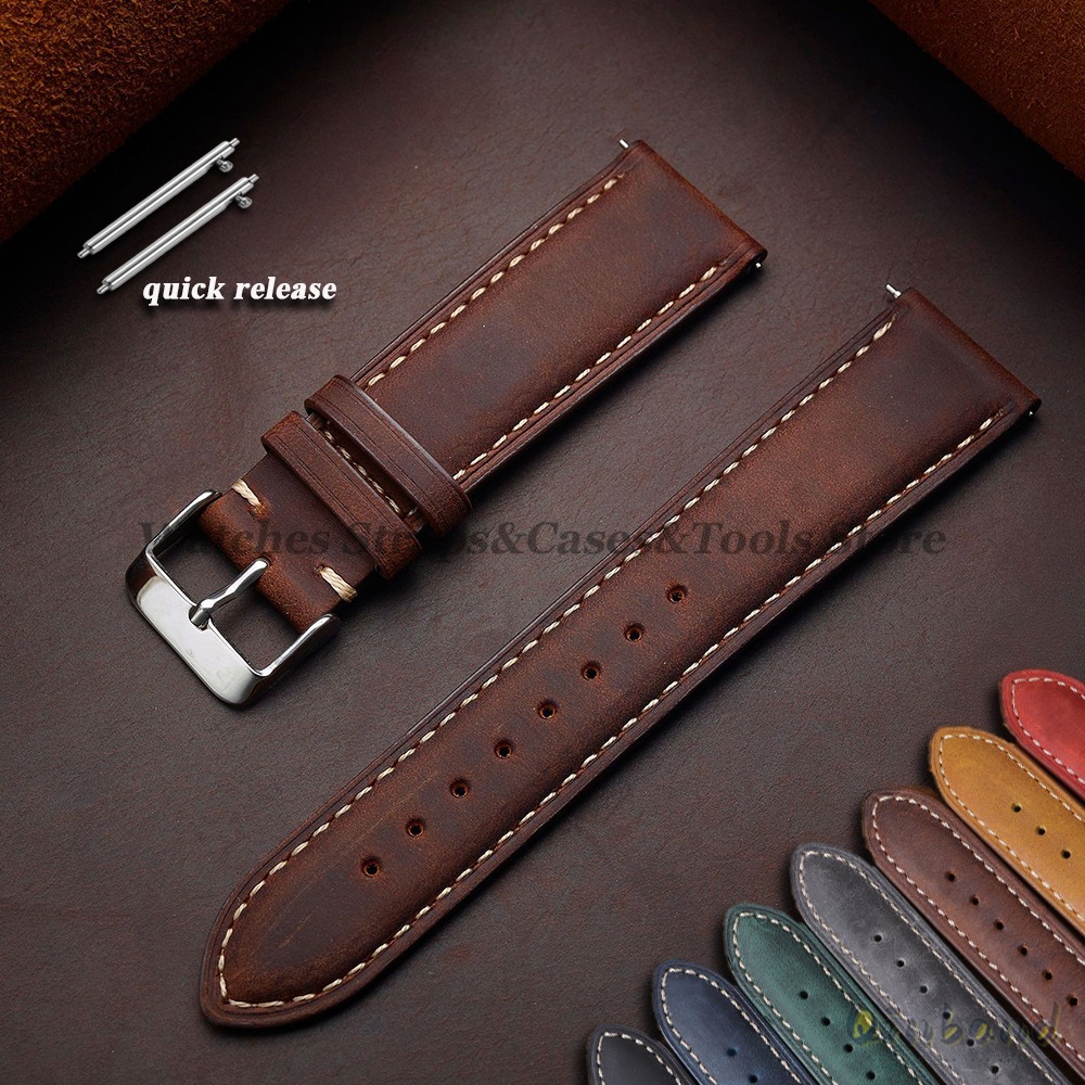 Leather Strap Quick Release - Vintage Cowhide Leather Watch Strap 14mm