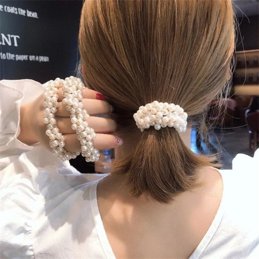 Woman Elegant Pearl Hair Ties  - Silicone Band Women reseña y precio