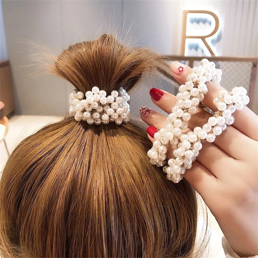 Woman Elegant Pearl Hair Ties  - Silicone Band Women reseña y precio
