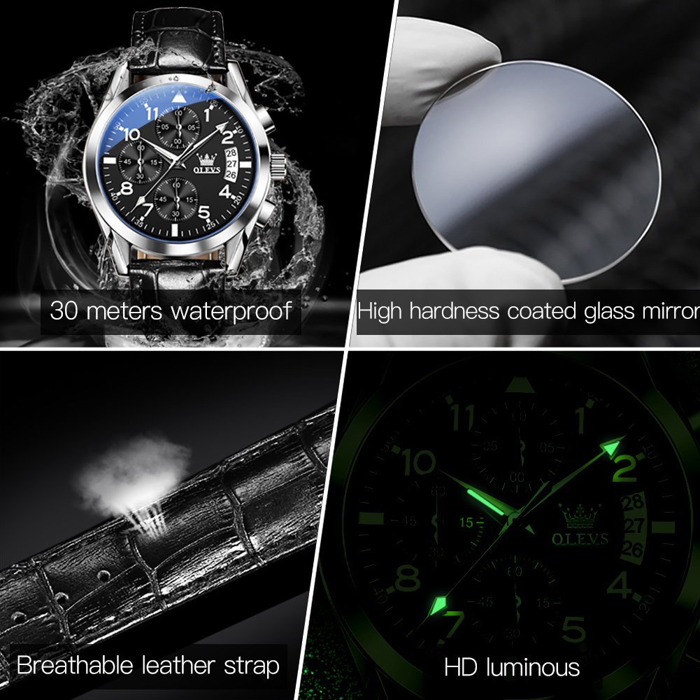 OLEVS Quartz Watch for Men Ori - Leather Watch Band Men reseña y precio