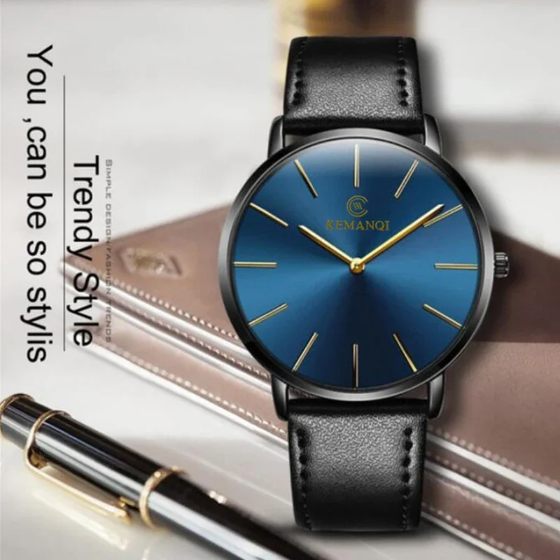 Fashion Ultra Thin Men's Quart - Leather Watch Band Men reseña y precio