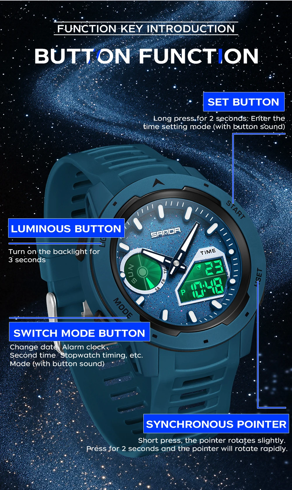 SANDA new men's fluorescent wa - Rubber Strap Diver reseña y precio