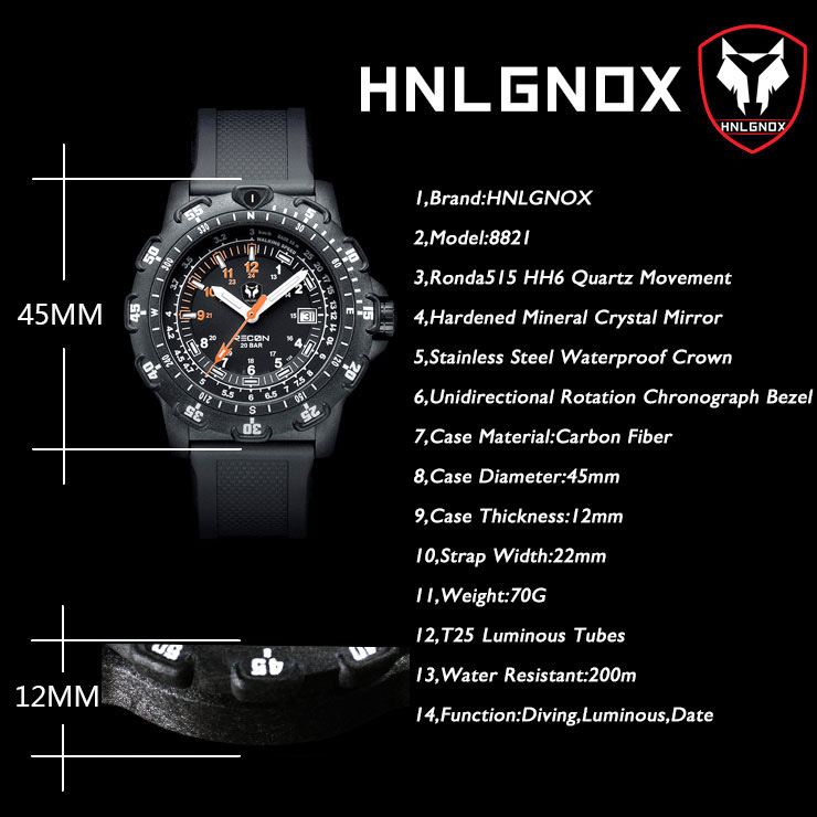 Hnlgnox Mens Pilot Watches Spo - Rubber Strap Diver reseña y precio