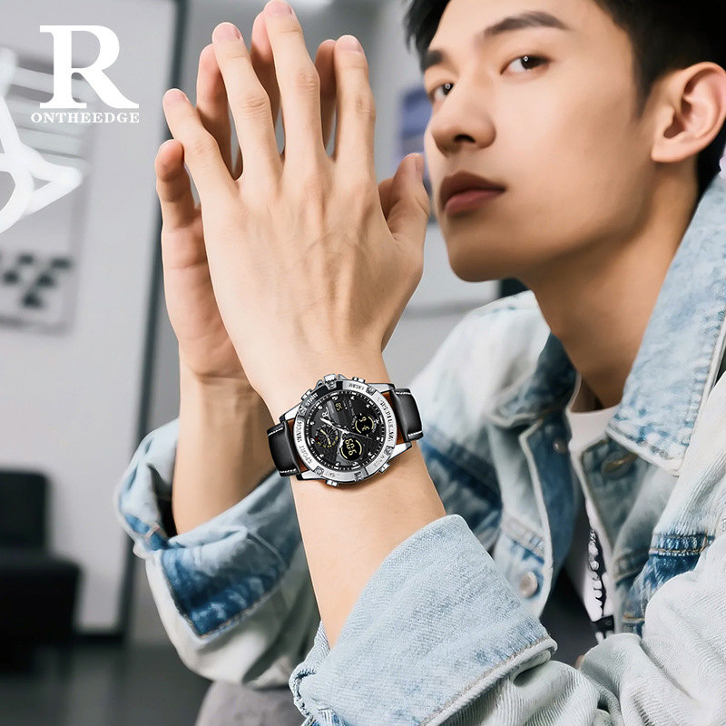 Fashion Men’s Big Face Quartz  - Leather Watch Band Men reseña y precio