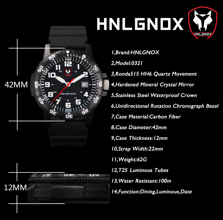 Hnlgnox Mens Pilot Watches Spo - Rubber Strap Diver reseña y precio