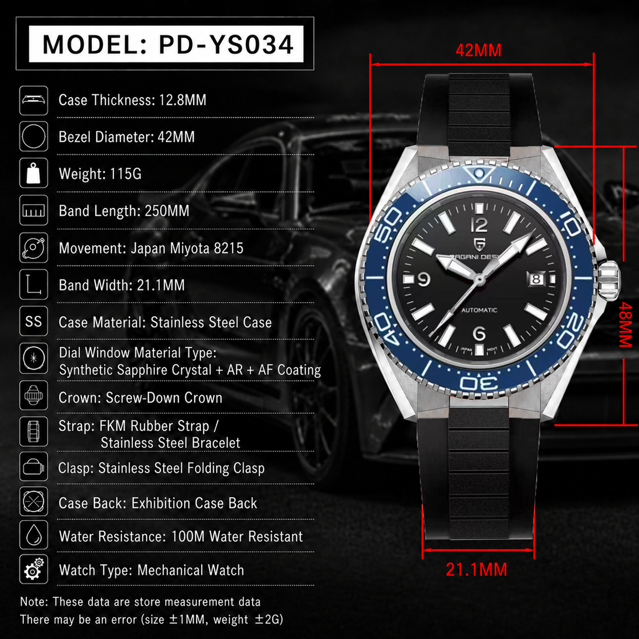 Pagani Design New Men's Mechan - Rubber Strap Diver reseña y precio