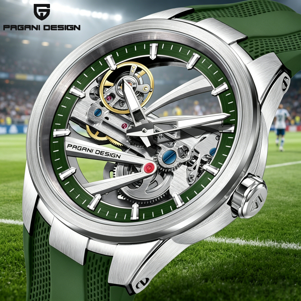 Green Skeleton PAGANI DESIGN P - Rubber Strap Diver reseña y precio