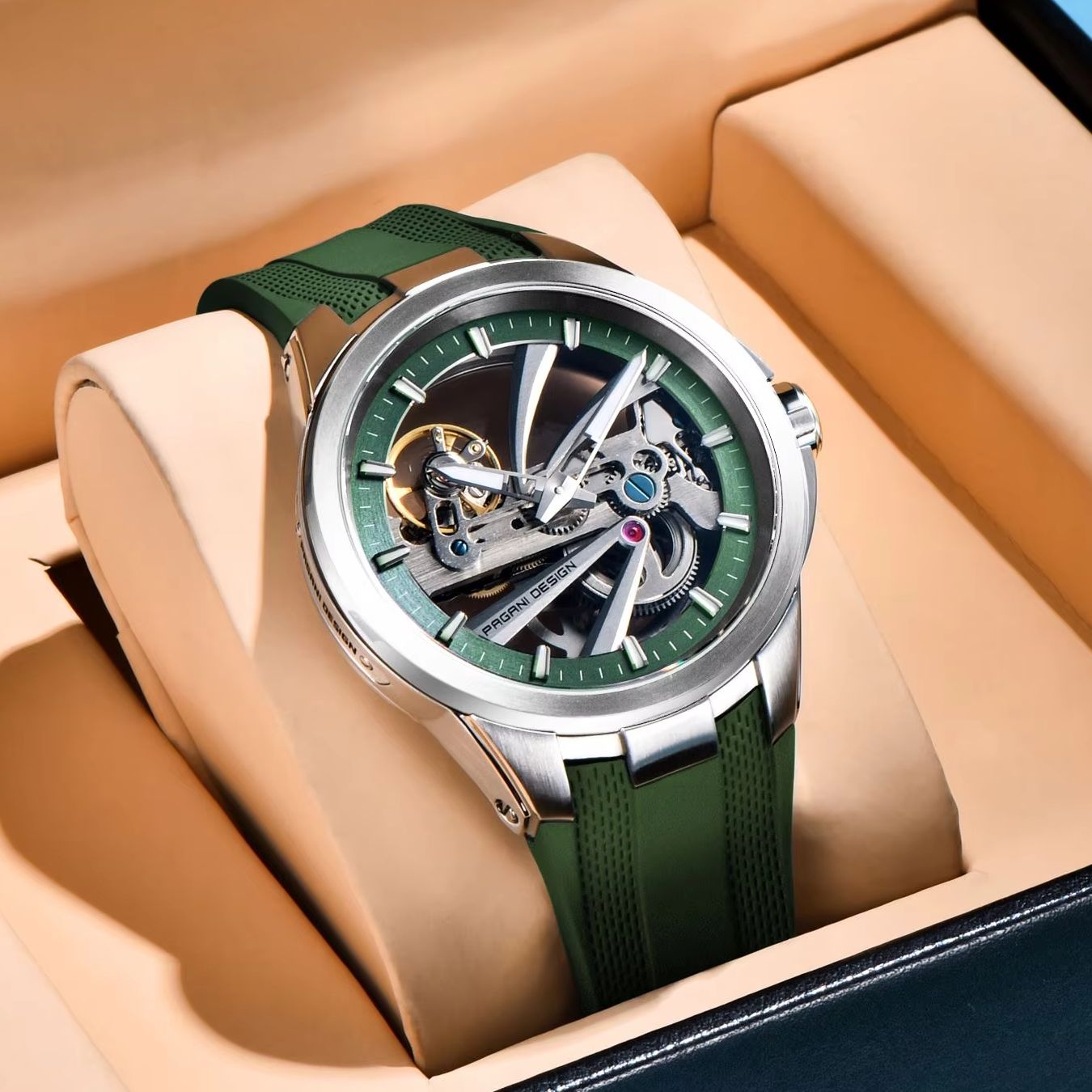Green Skeleton PAGANI DESIGN P - Rubber Strap Diver reseña y precio