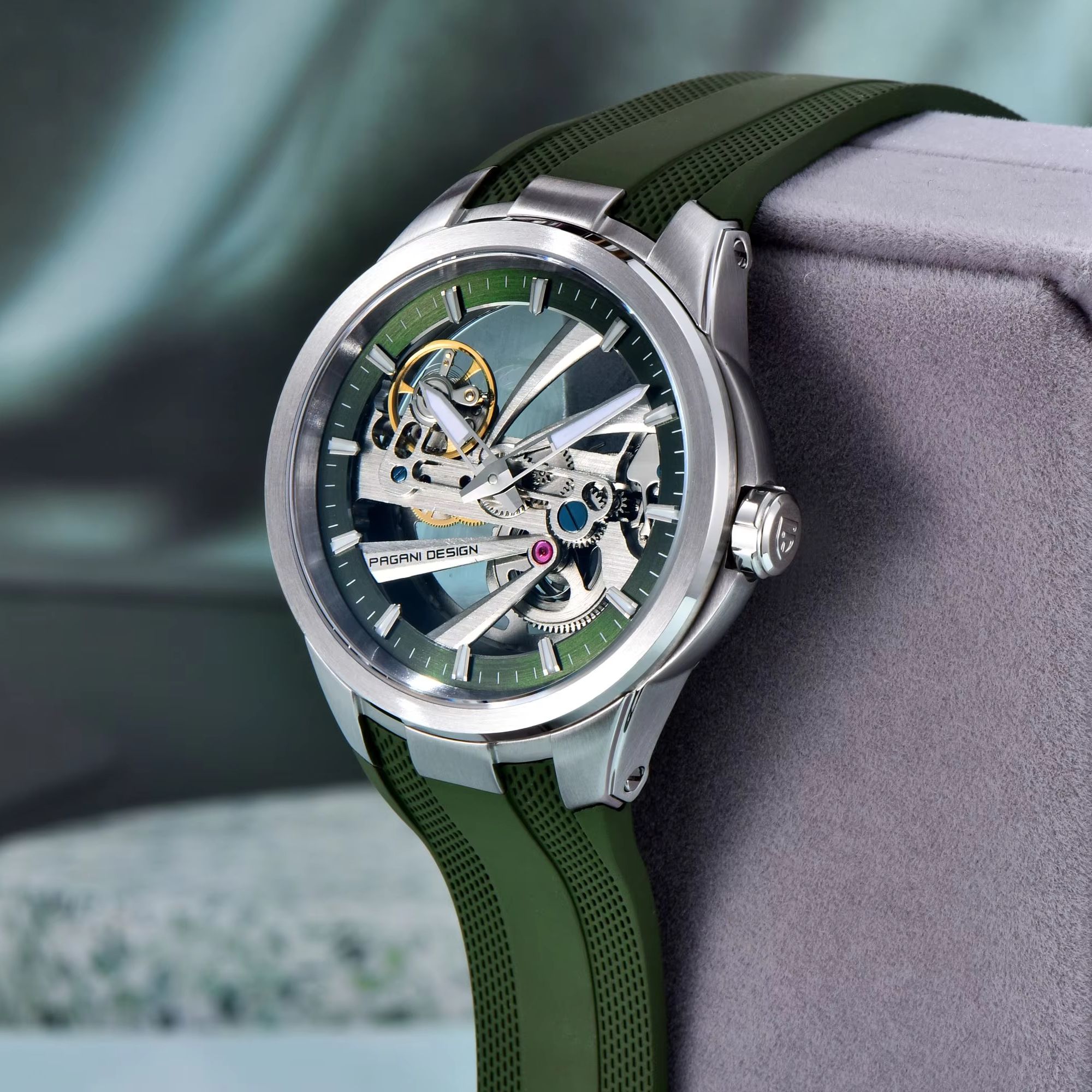 Green Skeleton PAGANI DESIGN P - Rubber Strap Diver reseña y precio