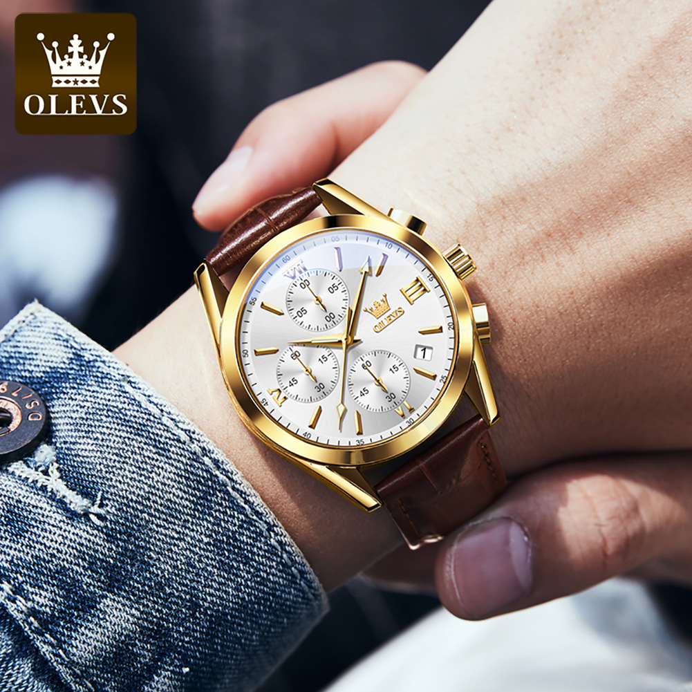 OLEVS 2872 Chronograph Men's W - Leather Watch Band Men reseña y precio