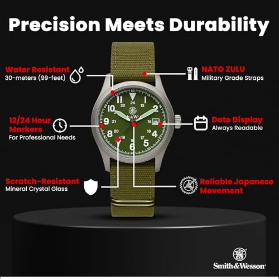 Men's Military Watch, 3 Interc - Canvas Strap Watch reseña y precio