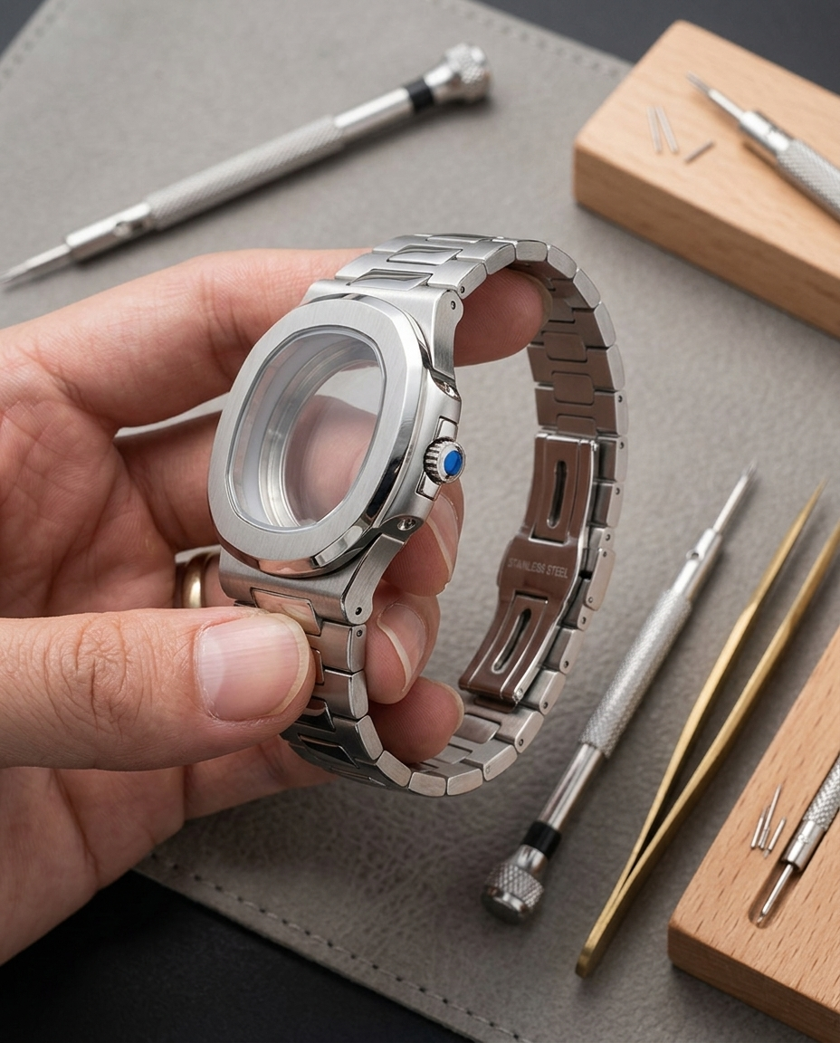 40mm Nautilus Watch Case Mod K - Butterfly Clasp Deployant reseña y precio