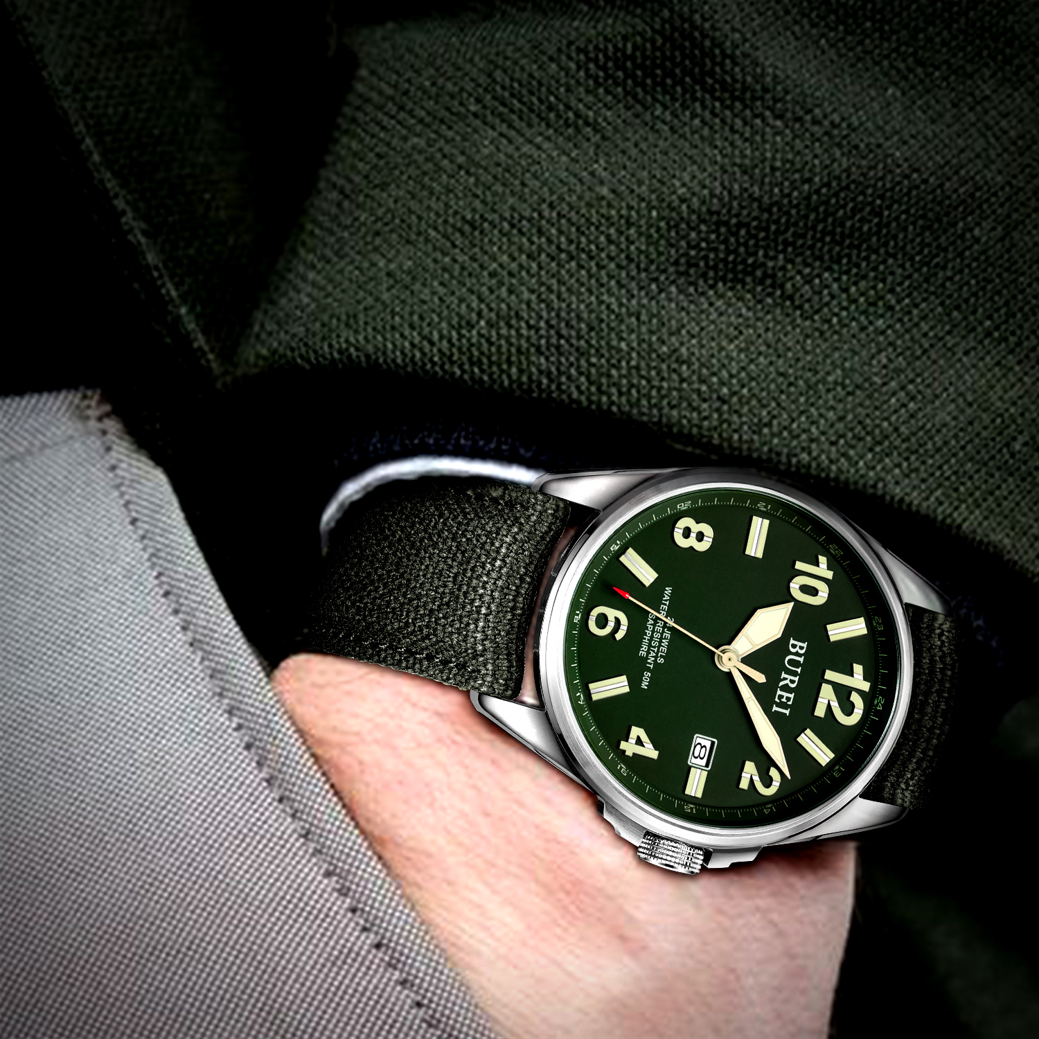 NH35 BUREI Luxury Brand Men Au - Canvas Strap Watch reseña y precio