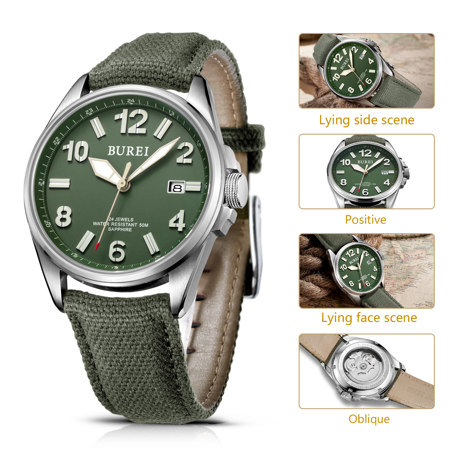 NH35 BUREI Luxury Brand Men Au - Canvas Strap Watch reseña y precio