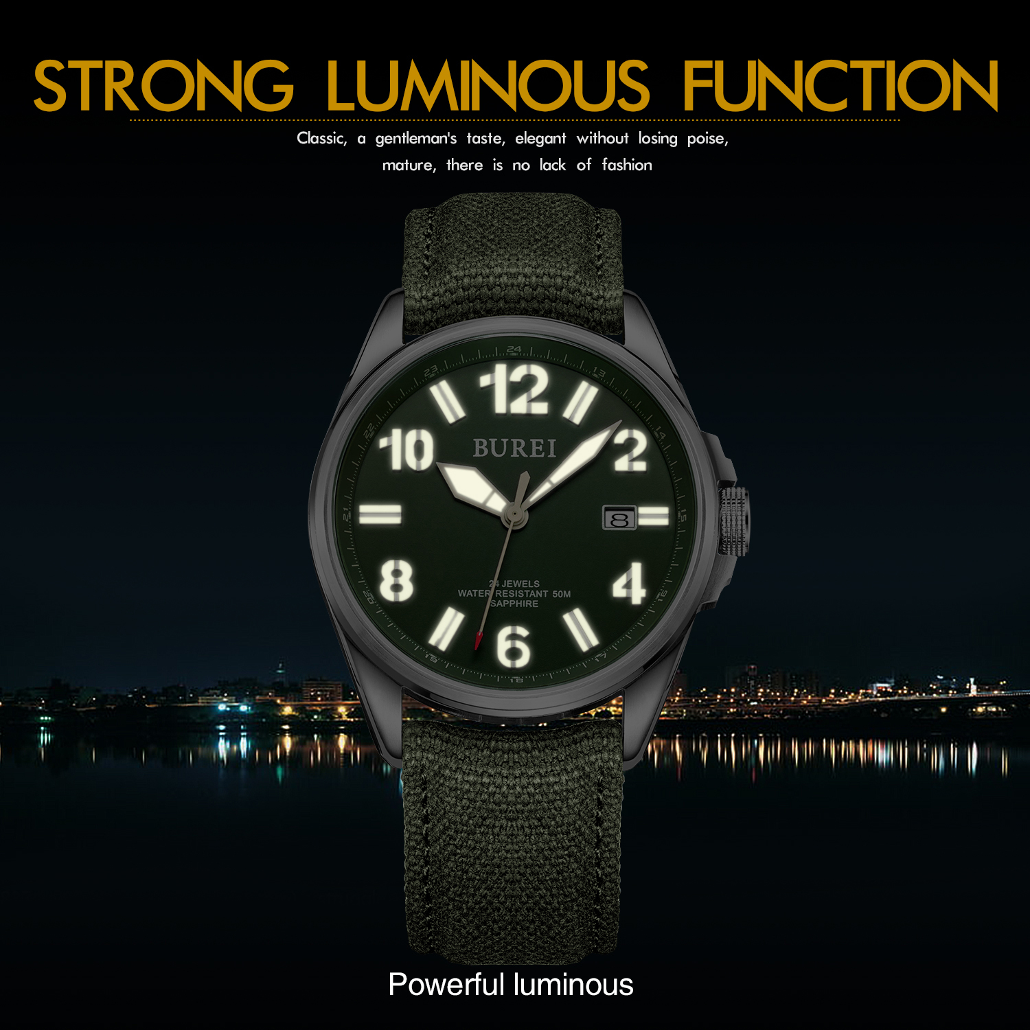 NH35 BUREI Luxury Brand Men Au - Canvas Strap Watch reseña y precio